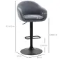 Taburete de Bar Regulable Tapizado de Tela con Reposapiés y Pata de Acero Carga 110 kg 54x54x92-112 cm Gris Oscuro