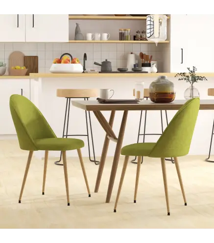 Pack de 2 Sillas de Comedor Sillas de Cocina Tapizadas de Tela de Lino con Patas de Acero Carga 120 kg 50x52x83 cm Verde