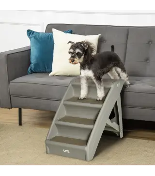 Escalón para Perros Gatos Portátil con Alfombras Antideslizantes para Cama Sofá Carga 20 kg 62x38x49,5 cm Gris