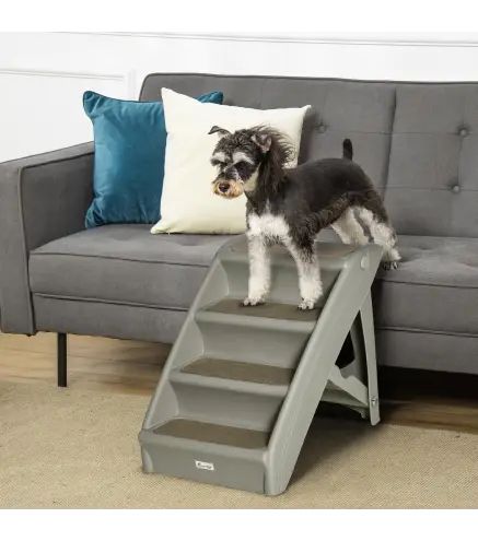 Escalón para Perros Gatos Portátil con Alfombras Antideslizantes para Cama Sofá Carga 20 kg 62x38x49,5 cm Gris