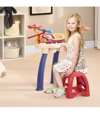 Juego de Piano 2 en 1 con Micrófono Luces 19 Canciones Batería y Volumen Ajustable 74x32,2x71cm Multicolor