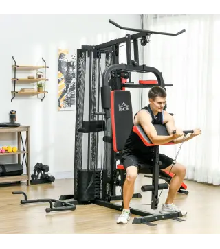 Multiestación de Musculación con Placas de Peso de 45 kg Carga Max. 110 kg para Entrenamiento 225x175x200 cm Negro
