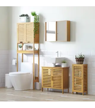 Armario de Baño de Bambú con Estantes Ajustables Mueble de Almacenaje para Salón Cocina Antivuelco 30x19,9x70 cm Natural