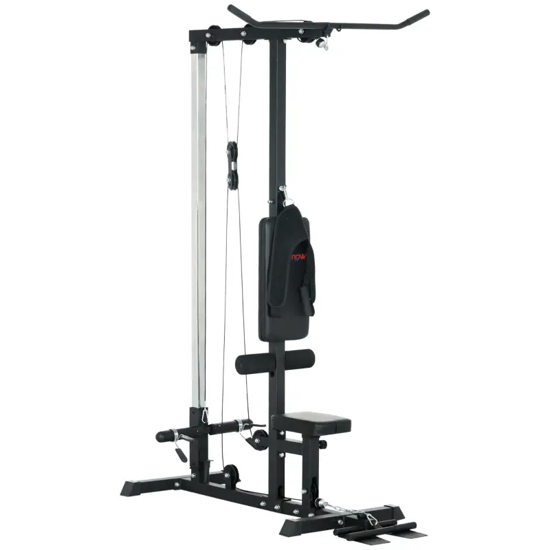 Barra de Dominadas Suelo con Pedales y Asiento Ajustable para Fitness Entrenamiento Carga 110 kg 140x108x197 cm Negro