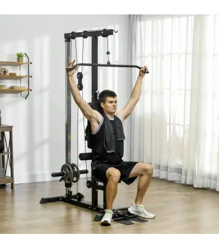 Barra de Dominadas Suelo con Pedales y Asiento Ajustable para Fitness Entrenamiento Carga 110 kg 140x108x197 cm Negro