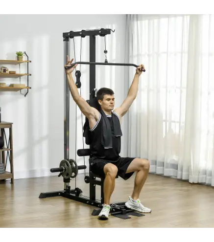 Barra de Dominadas Suelo con Pedales y Asiento Ajustable para Fitness Entrenamiento Carga 110 kg 140x108x197 cm Negro