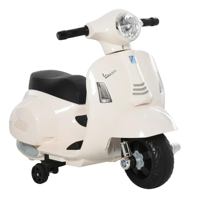 Motocicleta Infantil con Faro Bocina y 4 Ruedas Moto Eléctrica Vespa para Niños con Licencia 66,5x38x52 cm Blanco