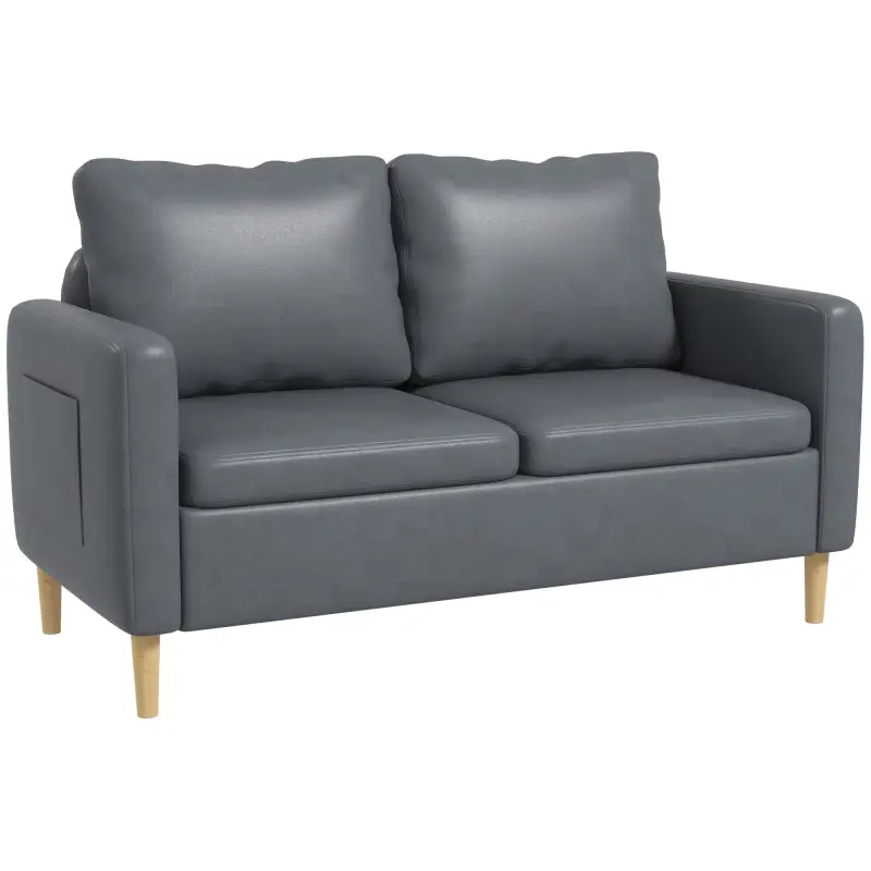 Sofá de 2 Plazas Tapizado en Poliéster con 2 Bolsillos Laterales Reposabrazos y Patas de Madera 143x76x83 cm Gris