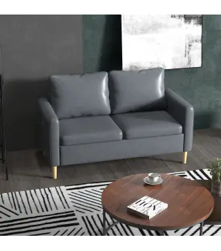 Sofá de 2 Plazas Tapizado en Poliéster con 2 Bolsillos Laterales Reposabrazos y Patas de Madera 143x76x83 cm Gris