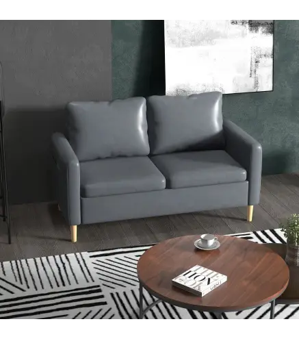 Sofá de 2 Plazas Tapizado en Poliéster con 2 Bolsillos Laterales Reposabrazos y Patas de Madera 143x76x83 cm Gris