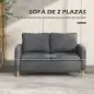 Sofá de 2 Plazas Tapizado en Poliéster con 2 Bolsillos Laterales Reposabrazos y Patas de Madera 143x76x83 cm Gris