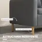 Sofá de 2 Plazas Tapizado en Poliéster con 2 Bolsillos Laterales Reposabrazos y Patas de Madera 143x76x83 cm Gris
