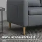 Sofá de 2 Plazas Tapizado en Poliéster con 2 Bolsillos Laterales Reposabrazos y Patas de Madera 143x76x83 cm Gris