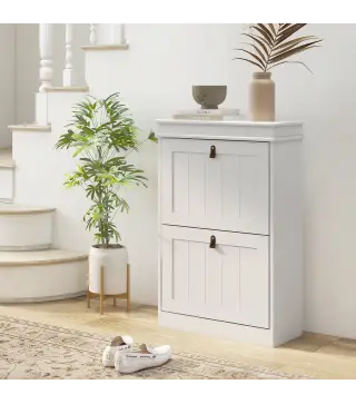 Zapatero Estrecho con 2 Puertas Abatibles y Estantes Ajustables para 10 Pares de Zapatos para Recibidor 54x24x82,5 cm