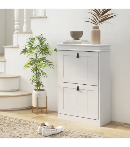 Zapatero Estrecho con 2 Puertas Abatibles y Estantes Ajustables para 10 Pares de Zapatos para Recibidor 54x24x82,5 cm