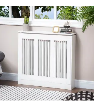 Cubierta de Radiador Blanco 90x18x84 cm Cubre Radiador de MDF Diseño Moderno Estante para Radiador Vertical para Salón