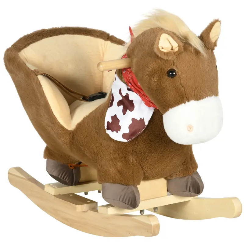 Caballo Balancín Infantil con Sonidos de Animal Cinturón de Seguridad Manillar y Reposapiés Carga 40 kg 60x33x50 cm Café