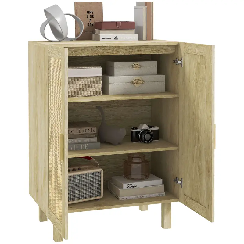 Aparador de Salón de Estilo Bohemio con Puertas de Rejilla y Estantes Ajustables 73x41x102 cm Natural