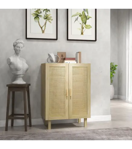 Armario de Salón con 2 Puertas de Rejilla y Estantes Ajustables Aparador de Estilo Bohemio 73x41x102 cm Natural