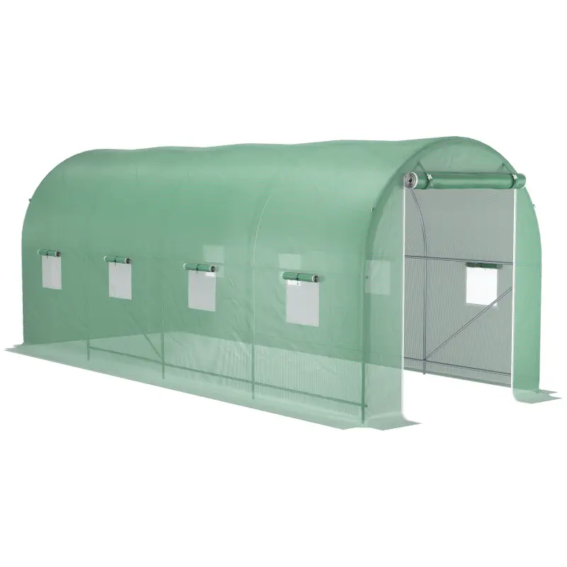 Invernadero de Túnel 500x200x205 cm Invernadero de Jardín con Puerta Enrollable y 8 Ventanas Cubierta PE 140 g/m² Verde