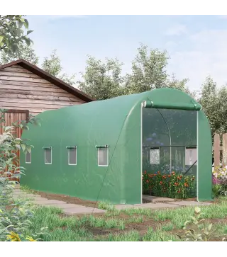 Invernadero de Túnel 500x200x205 cm Invernadero de Jardín con Puerta Enrollable y 8 Ventanas Cubierta PE 140 g/m² Verde