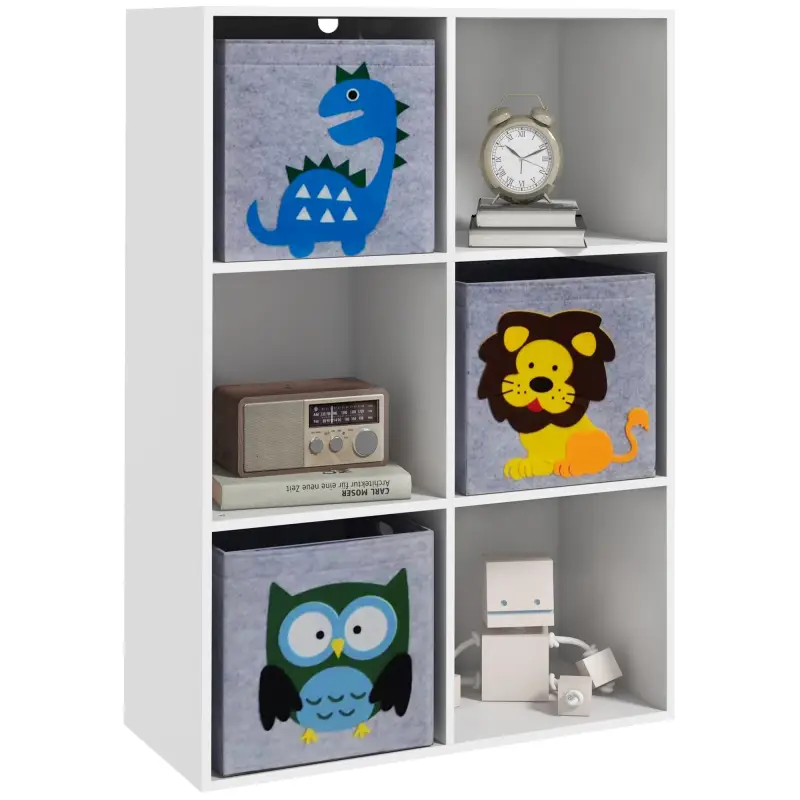 Librería para Niños de +3 Años con 6 Compartimientos y 3 Cajones de Tela no Tejida 61,8x29,9x91,5 cm Blanco y Gris