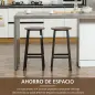 Juego de 2 Taburetes Altos de Cocina Altura 65 cm con Asiento de Melamina y Patas de Acero Marrón Rústico