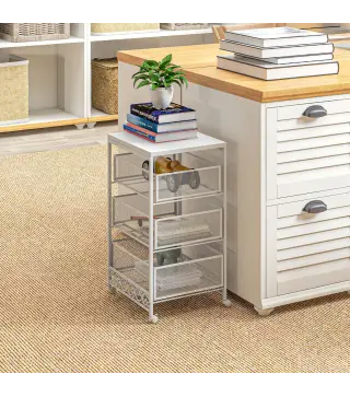 Carrito de Almacenamiento con Ruedas de 3 Niveles con 3 Cesta de Almacenamiento para Salón Comedor 34x29,5x57,5cm Blanco