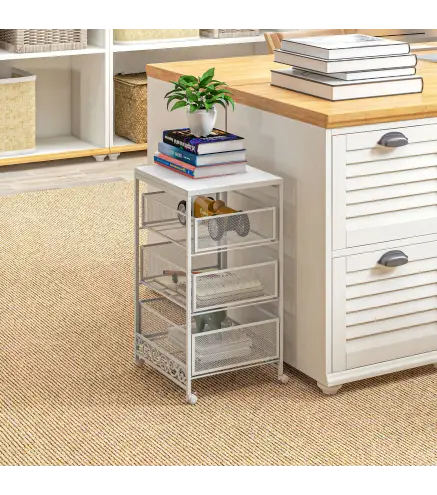 Carrito de Almacenamiento con Ruedas de 3 Niveles con 3 Cesta de Almacenamiento para Salón Comedor 34x29,5x57,5cm Blanco