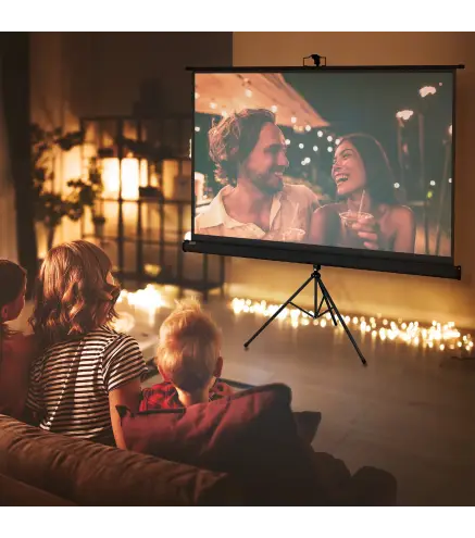 Pantalla de Proyección con Soporte Portátil 84 Pulgadas Formato 16:9 con Altura Ajustable 186x105 cm Negro