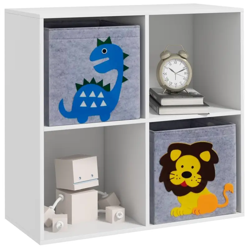Librería para Niños de +3 Años con 4 Compartimientos y 2 Cajones de Tela no Tejida 61,8x29,9x61,8 cm Blanco y Gris
