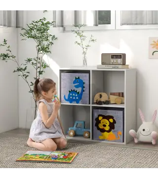 Librería para Niños de +3 Años con 4 Compartimientos y 2 Cajones de Tela no Tejida 61,8x29,9x61,8 cm Blanco y Gris