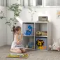 Librería para Niños de +3 Años con 4 Compartimientos y 2 Cajones de Tela no Tejida 61,8x29,9x61,8 cm Blanco y Gris