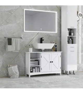 Mueble Bajo Lavabo de Pie con 2 Puertas y Estantes Ajustables Antivuelco Estilo Moderno 90x30x60 cm Blanco