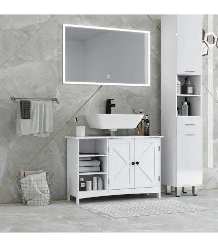 Mueble Bajo Lavabo de Pie con 2 Puertas y Estantes Ajustables Antivuelco Estilo Moderno 90x30x60 cm Blanco