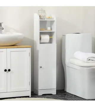 Portarrollos de Papel Higiénico con Armario para Baño con Estante Interior Ajustable 23x18x100 cm Blanco