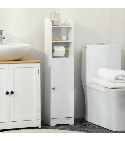 Portarrollos de Papel Higiénico con Armario para Baño con Estante Interior Ajustable 23x18x100 cm Blanco