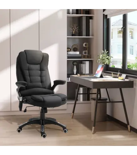 Silla de Masaje con 6 Puntos de Masaje con Función de Calefacción Altura Ajustable y Ruedas 68x72x110-120 cm Negro