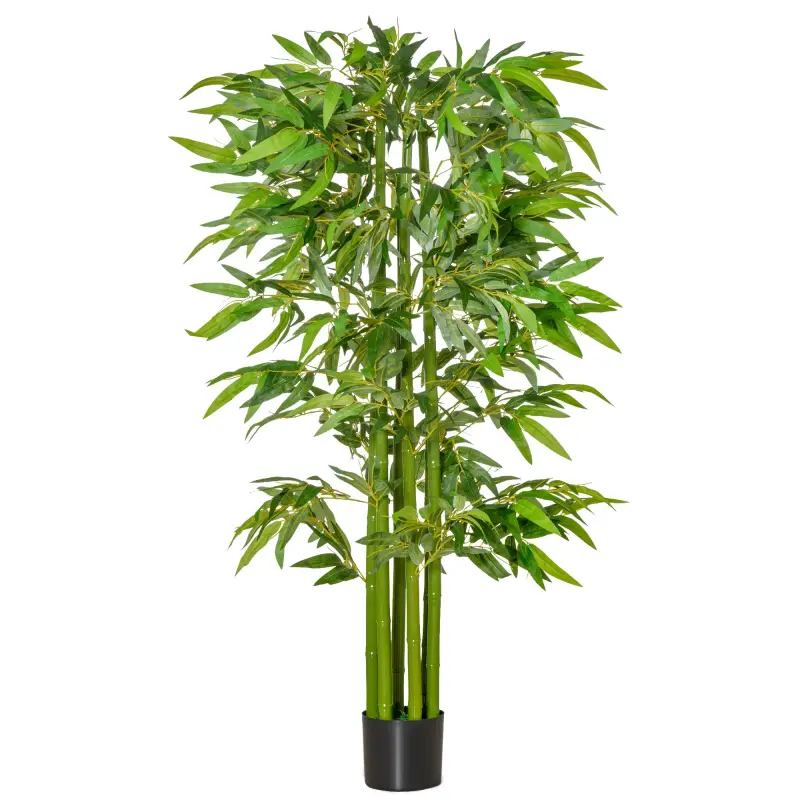 Árbol de Bambú Artificial Planta Artificial con 975 Hojas y Maceta Decorativa para Hogar Salón 160 cm Verde