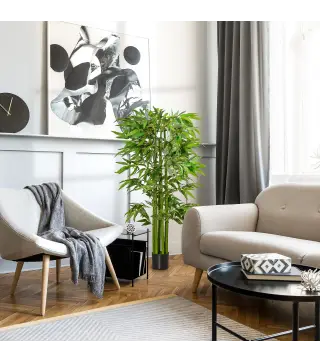 Árbol de Bambú Artificial Planta Artificial con 975 Hojas y Maceta Decorativa para Hogar Salón 160 cm Verde