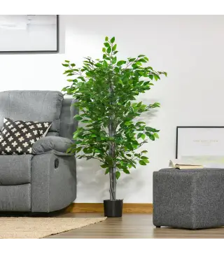Planta Ficus Artificial 135 cm en Maceta con 756 Hojas Planta Sintética Realista para Interior