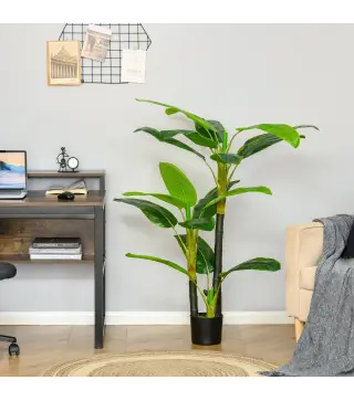 Platanera Artificial 150 cm con Maceta y 18 Hojas Planta Artificial para Decoración de Hogar Terraza Jardín Salón Verde