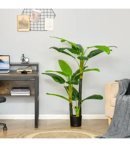Platanera Artificial 150 cm con Maceta y 18 Hojas Planta Artificial para Decoración de Hogar Terraza Jardín Salón Verde