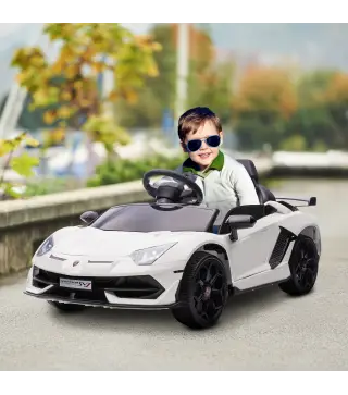 Coche Eléctrico Lamborghini para Niños Velocidad Max.5 km/h Puerta de Tijera con Control Remoto MP3 Blanco