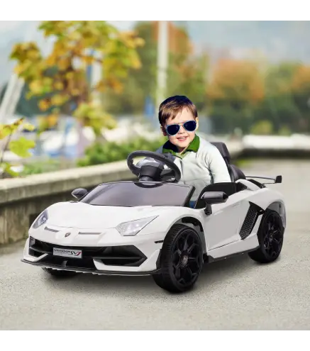 Coche Eléctrico Lamborghini para Niños Velocidad Max.5 km/h Puerta de Tijera con Control Remoto MP3 Blanco