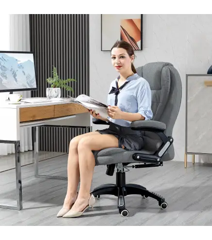 Silla de Masaje con 6 Puntos de Masaje con Función de Calefacción Altura Ajustable y Ruedas 68x72x110-120 cm Gris