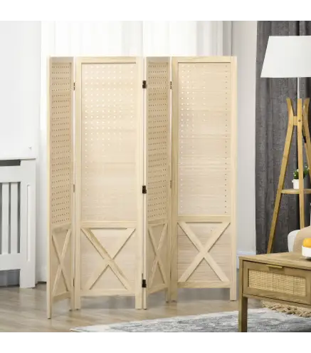 Biombo de 4 Paneles con Pantalla de Privacidad Divisor de Habitación Plegable 152x1,7x144,5 cm Estilo Rústico Natural