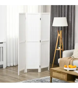 Biombo de 3 Paneles con Pantalla de Privacidad Divisor de Habitación Plegable 120x1,8x170 cm Estilo Rústico Blanco