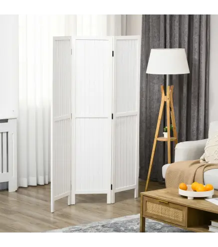 Biombo de 3 Paneles con Pantalla de Privacidad Divisor de Habitación Plegable 120x1,8x170 cm Estilo Rústico Blanco