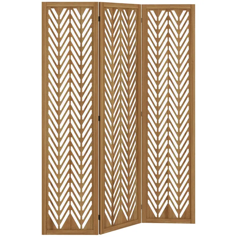 Separador de Ambientes Plegable de 3 Paneles 120x1,7x170 cm Biombo de Madera con Patrones Geométricos Natural